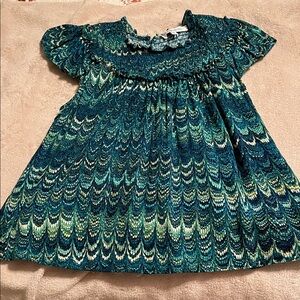 Rose & Olive Teal Wave Smocked Top